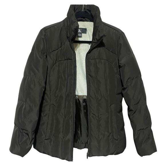 Calvin Klein Puffer Jacket Duck Down Waterfowl Feathers Brown Small - Picture 1 of 11
